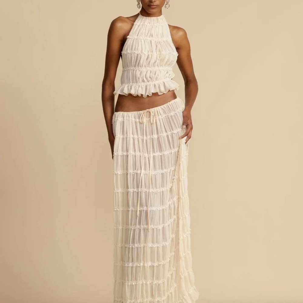 Elegant Cream Halter Top and Skirt Set